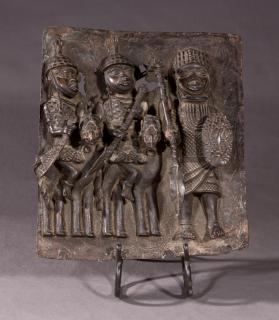 Appraisal: African Benin Bronze Relief Plaque th c of tw African