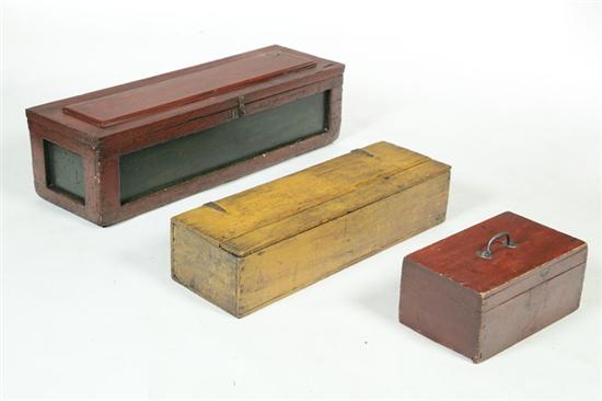 Appraisal: STACK OF THREE PAINTED BOXES All American th or th