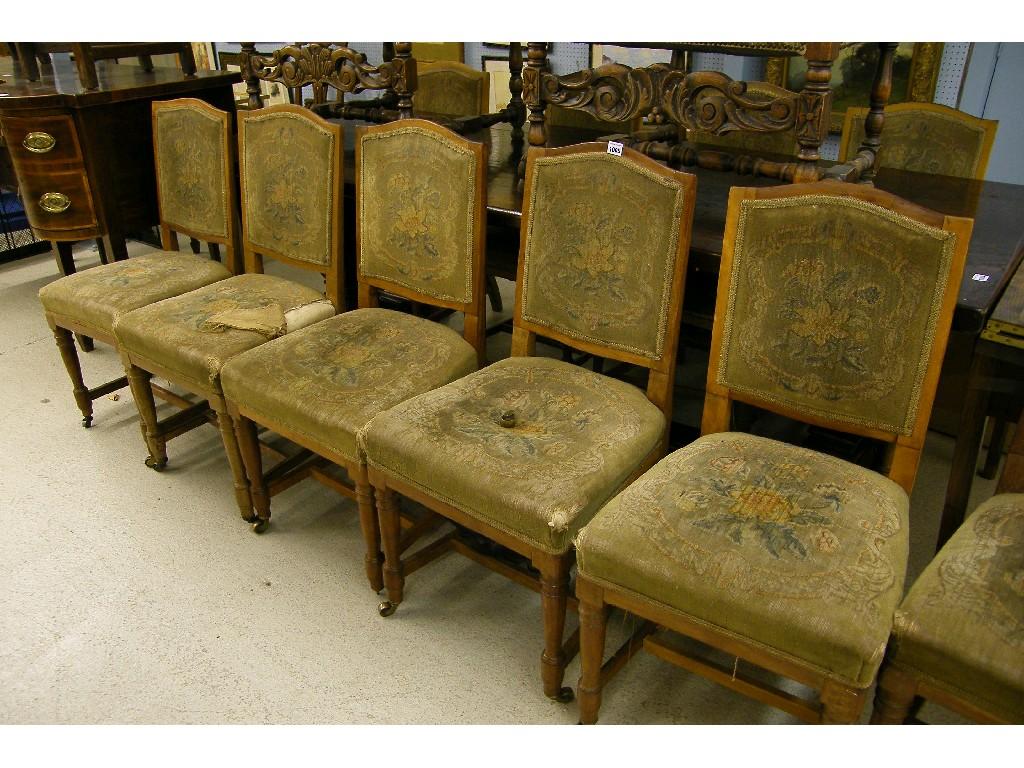 Appraisal: Set of ten th century fruitwood dining chairs the stuffover