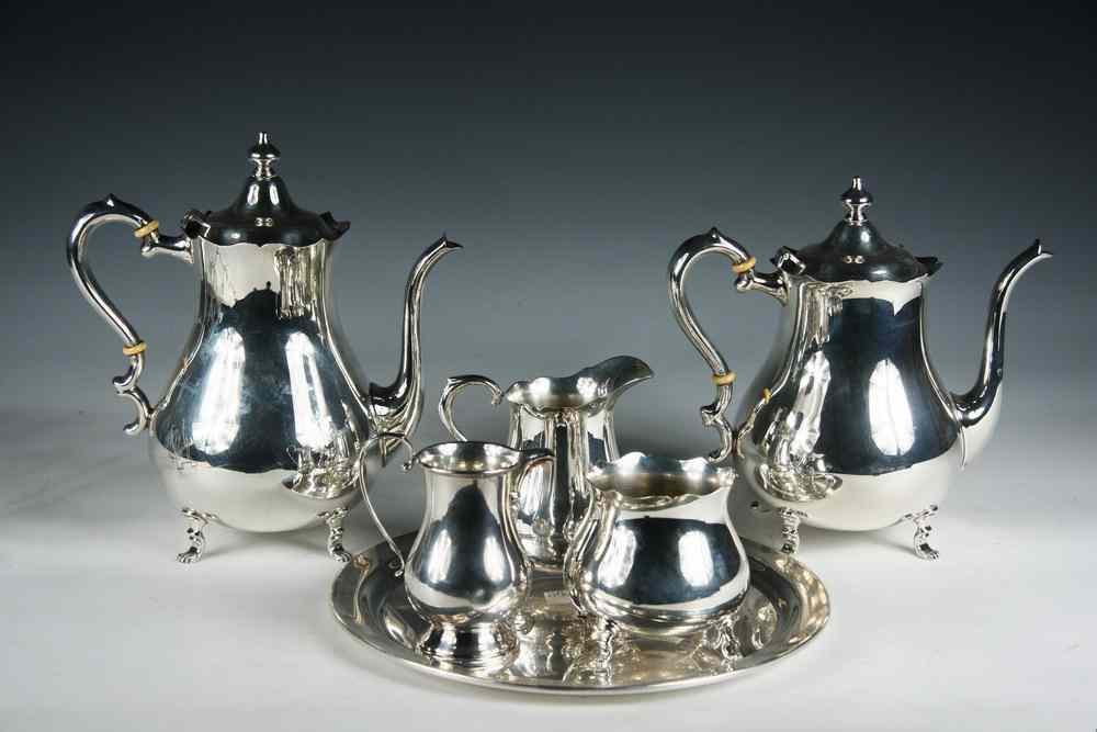 Appraisal: PC STERLING SILVER COFFEE SET TRAY ODD CREAMER- Including Round