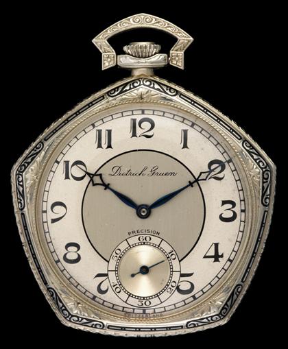 Appraisal: Gentleman's karat white gold pocket watch Dietrich GruenPentagon shaped case