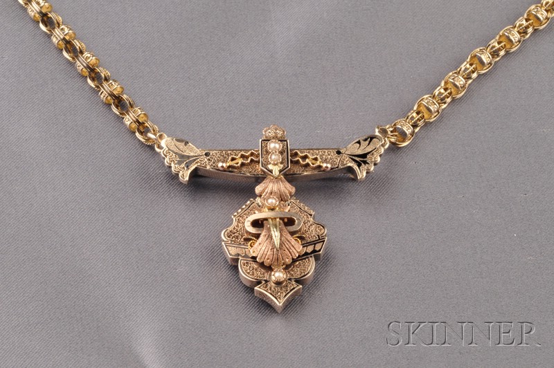 Appraisal: Antique kt Bicolor Gold Split Pearl and Enamel Pendant Necklace