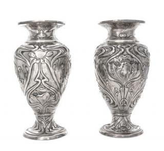 Appraisal: A Pair of Edwardian Silver Vases Elkington Co Birmingham each