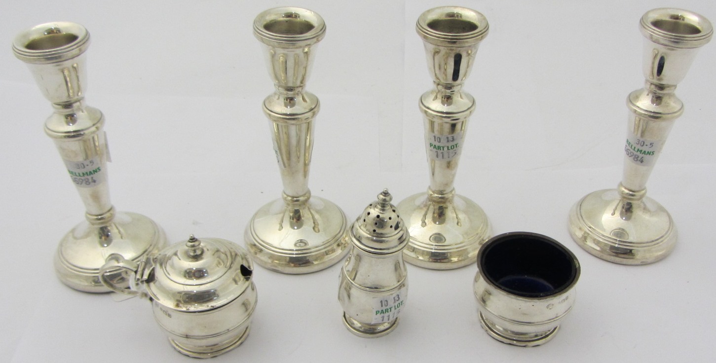 Appraisal: A silver three piece condiment set comprising a mustard pot