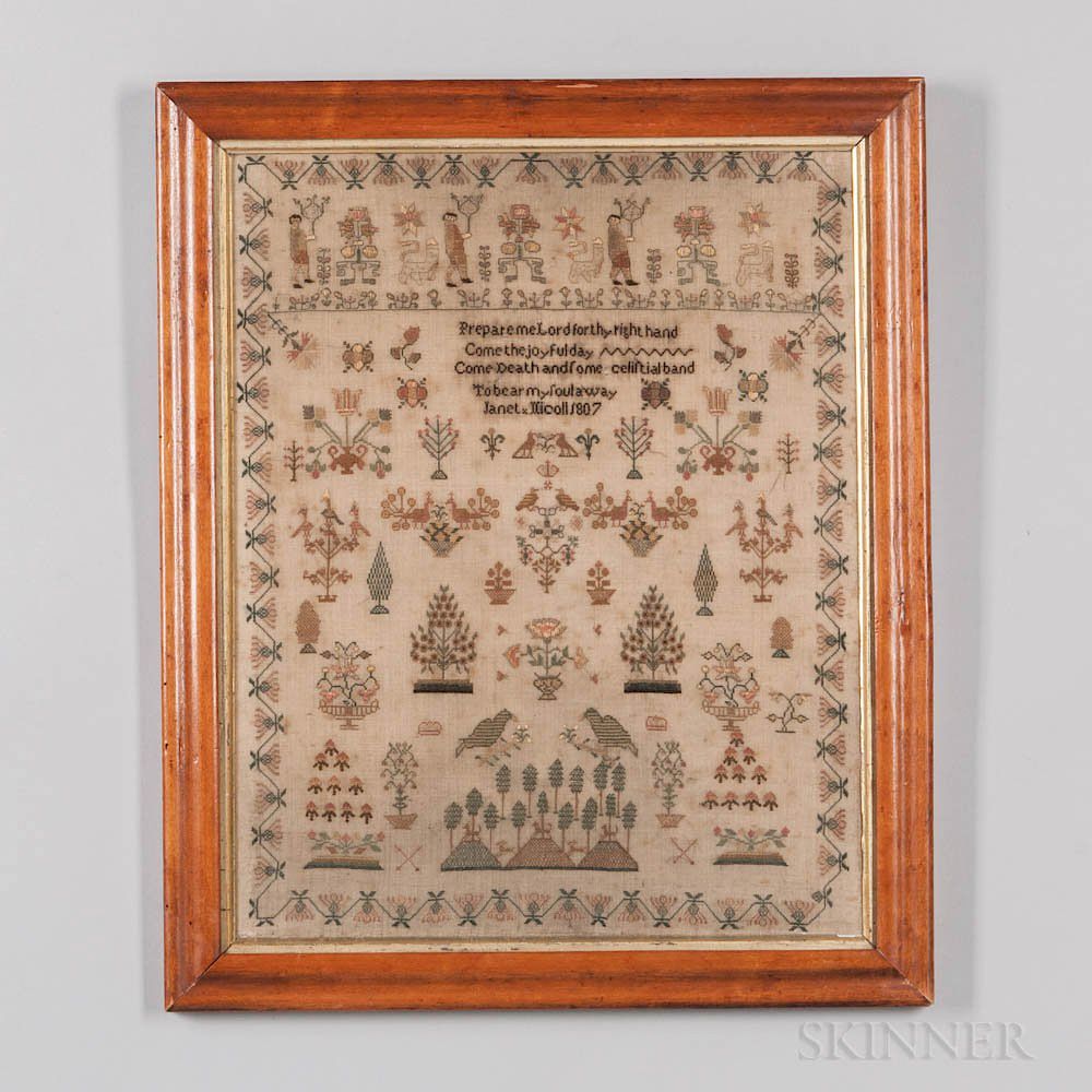 Appraisal: Janet Nicoll Needlepoint Sampler Janet Nicoll Needlepoint Sampler England colors