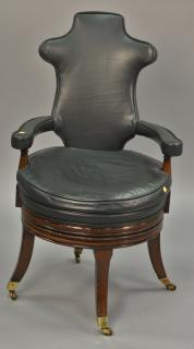 Appraisal: George III style leather swivel office chair on mahogany base