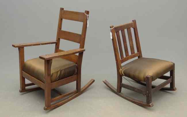 Appraisal: Lot two Mission oak rocking chairs '' Seat Ht ''