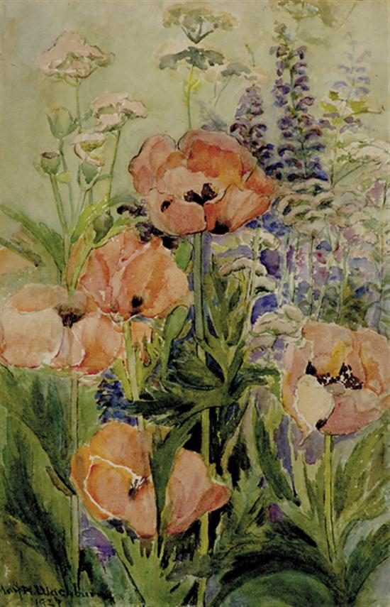 Appraisal: Mary Nightingale Washburn Massachusetts - POPPIES IN A GARDENwatercolor framed