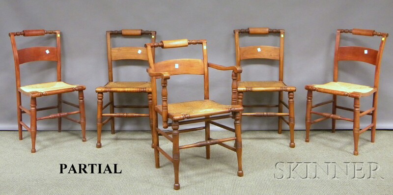 Appraisal: Set of Ten Hitchcock-form Maple Dining Chairs with Woven Rush-style