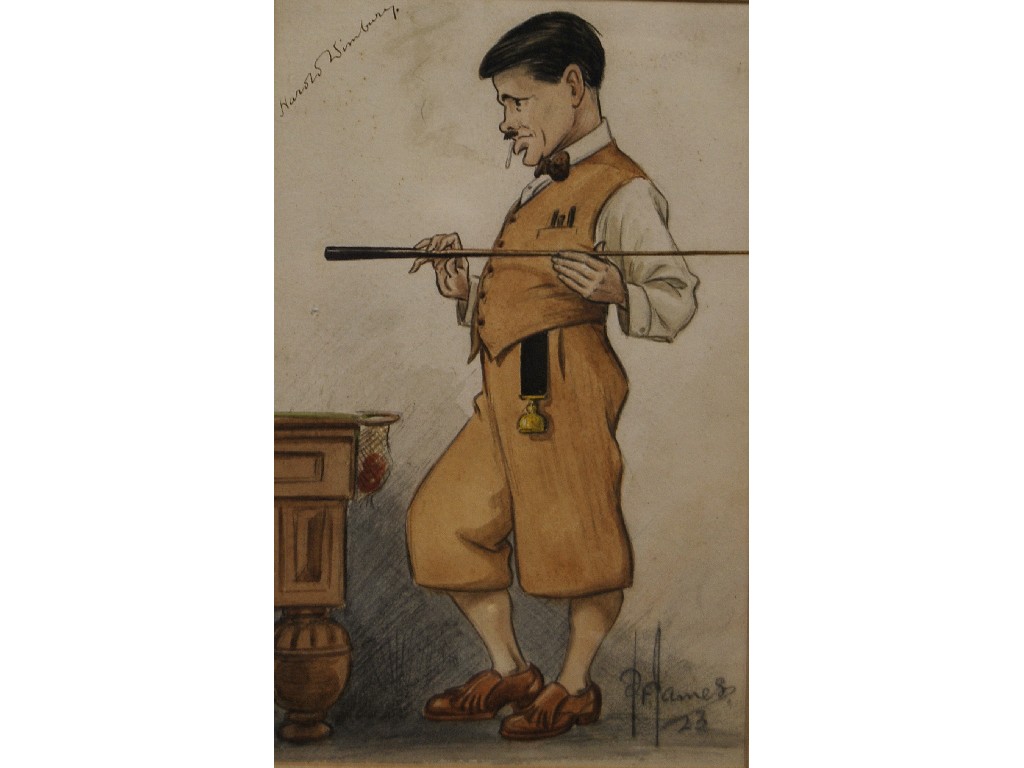 Appraisal: P F James - Caricature study of snooker player Harold