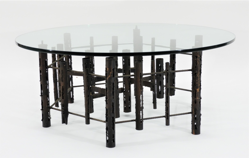 Appraisal: AMERICAN MCM BRUTALIST TORCHED STEEL TABLE United States th CenturyRebar