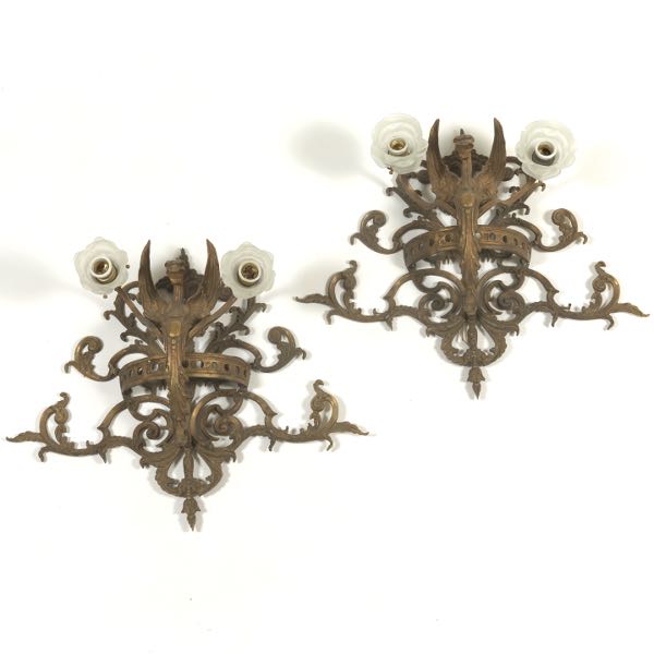 Appraisal: PAIR OF RENAISSANCE REVIVAL BRONZE SCONCES x Heavy bronze sconces