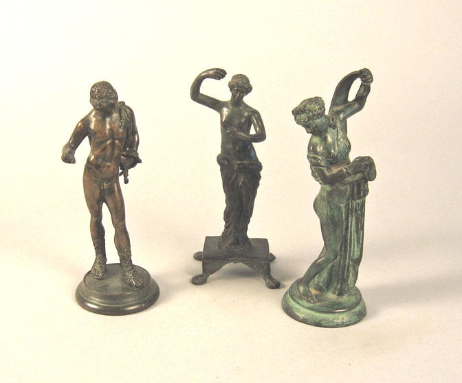 Appraisal: Three small classical style bronze figures th century probably italian