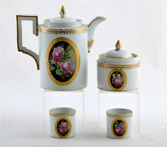 Appraisal: Paris porcelain chocolate set th century painted with floral medallion