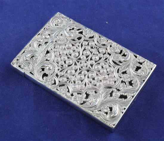 Appraisal: A William IV pierced silver card case of rectangular form