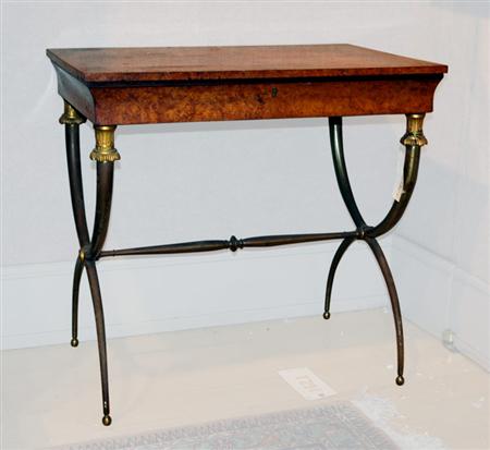 Appraisal: Empire Style Amboyna and Gilt and Patinated-Bronze Side Table Estimate