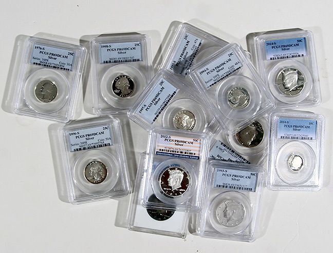 Appraisal: Assorted Silver Proofs Slabbed dimes quarters and halves mostly MS