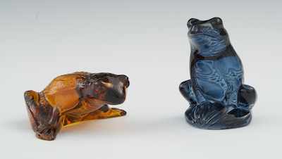 Appraisal: A Pair of Lalique Glass Frogs Charming amber and blue-grey