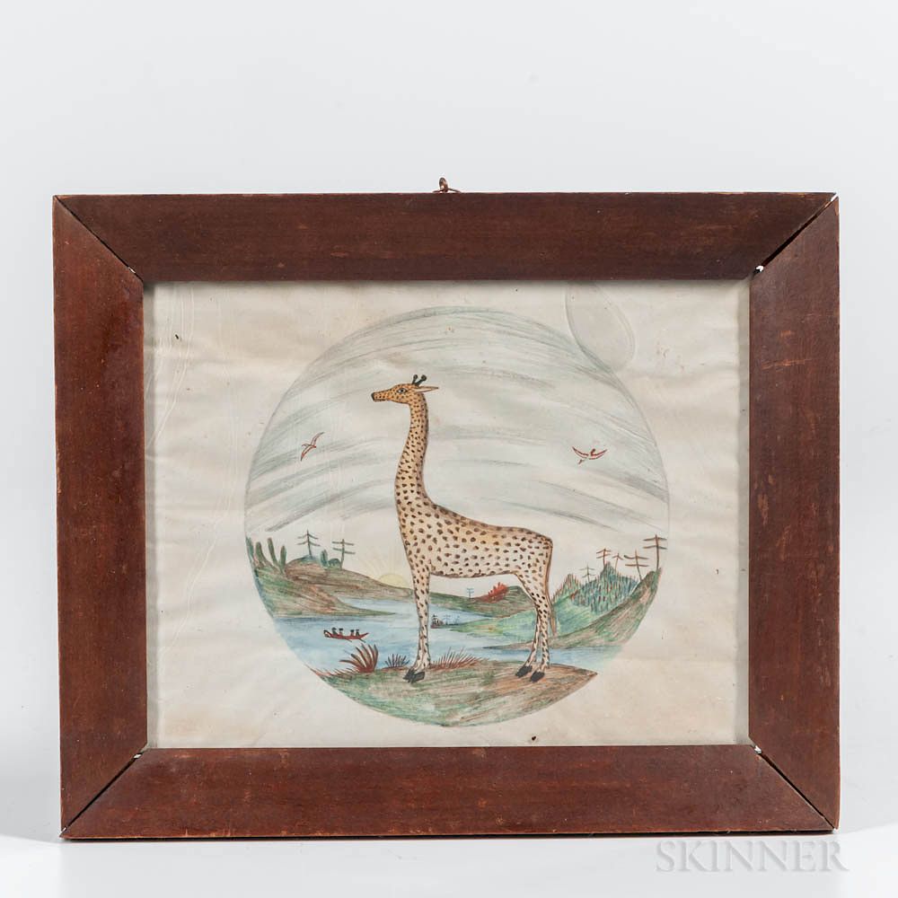 Appraisal: American School th Century Portrait of a Giraffe in a