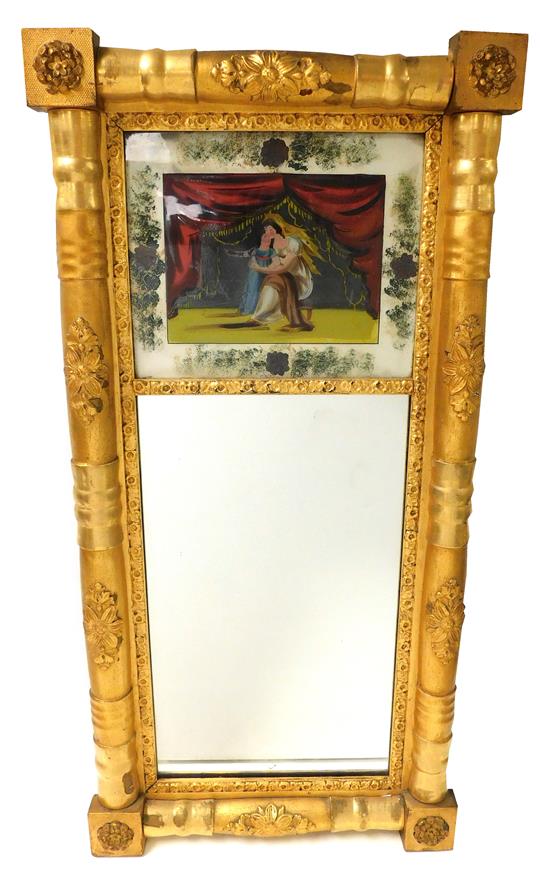 Appraisal: MIRROR th C Federal wall mirror reverse painted tablet with