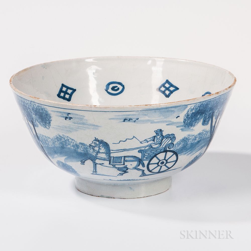 Appraisal: Blue and White Tin-glazed Earthenware Punch Bowl Blue and White