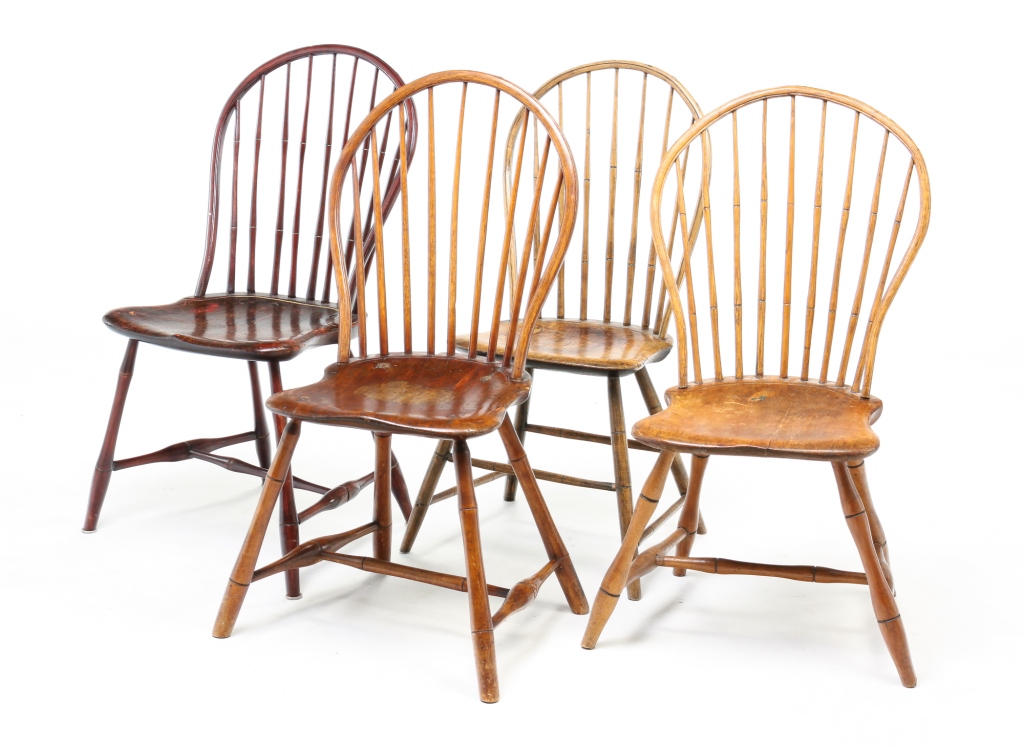 Appraisal: FOUR AMERICAN BOW BACK WINDSOR CHAIRS First quarter th century