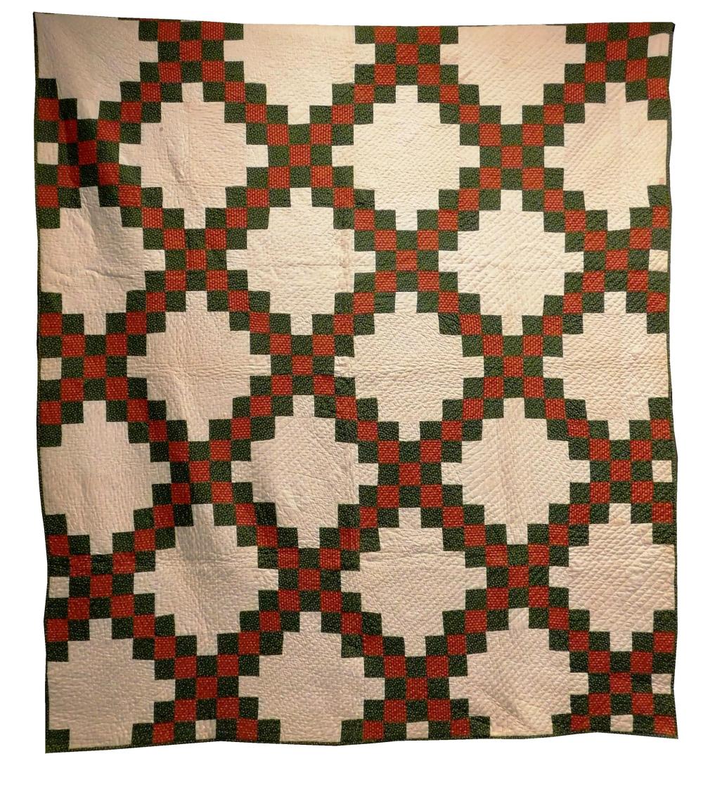 Appraisal: TEXTILE Irish Chain quilt c - red and green squares