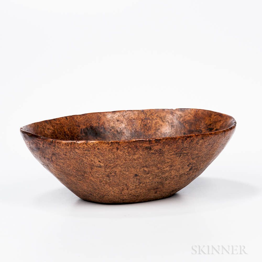 Appraisal: Carved Oval Burl Bowl Carved Oval Burl Bowl th century