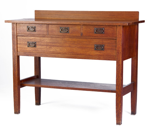 Appraisal: GUSTAV STICKLEY Server with three small drawers over a linen