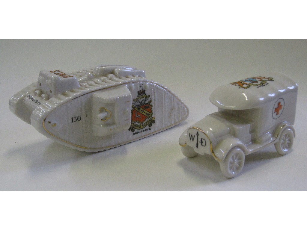 Appraisal: Carlton China crested ware tank and ambulance slight def