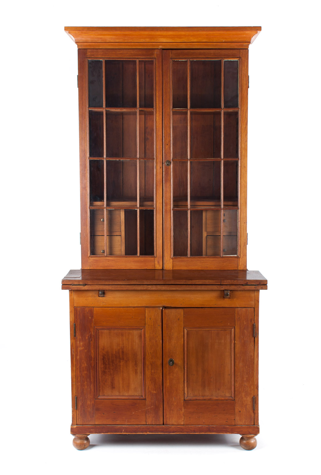 Appraisal: American vernacular walnut pine bookcase flat molded cornice compartment with