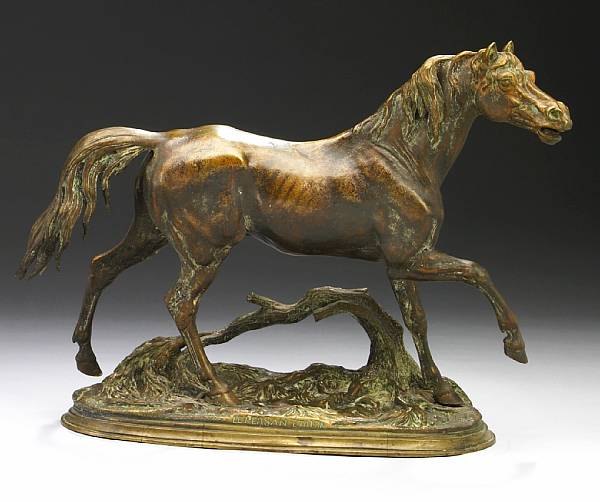 Appraisal: A French patinated bronze figure of a horse cast after