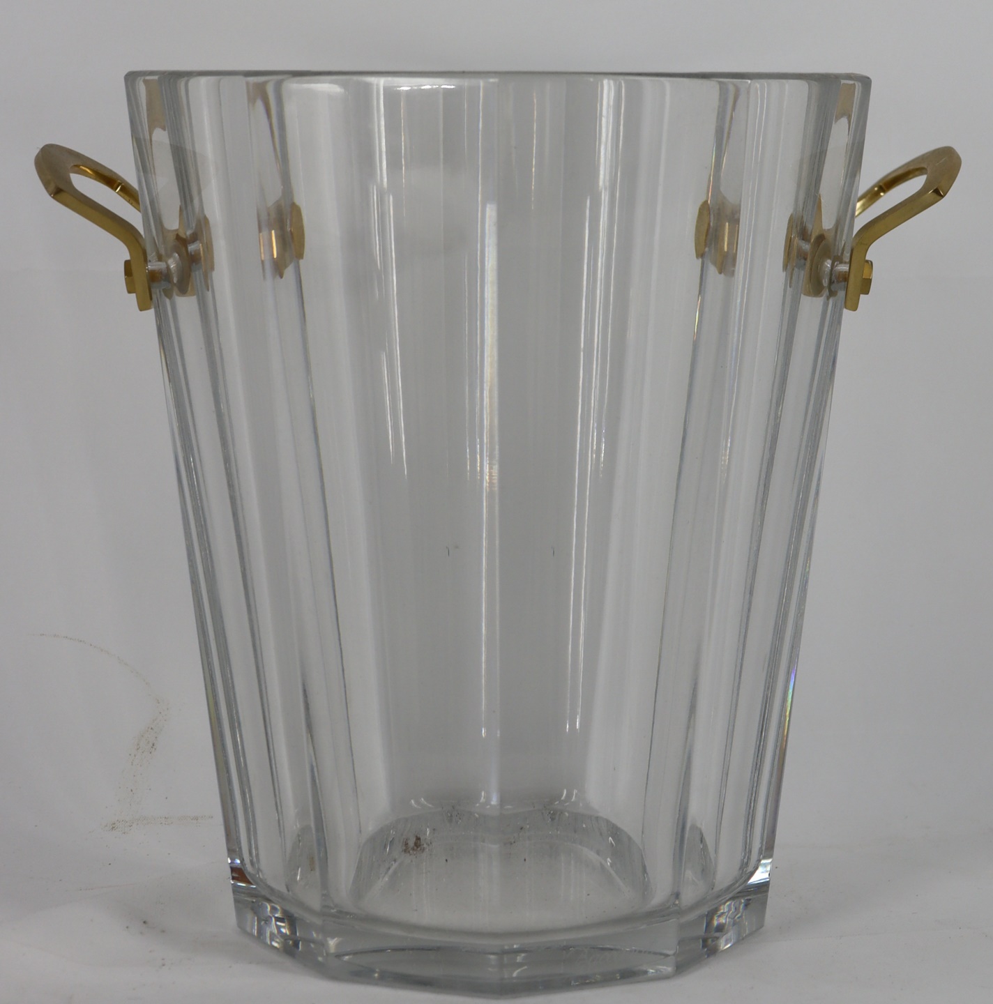 Appraisal: Baccarat Glass Ice Bucket with Gilt Metal Handles Signed on