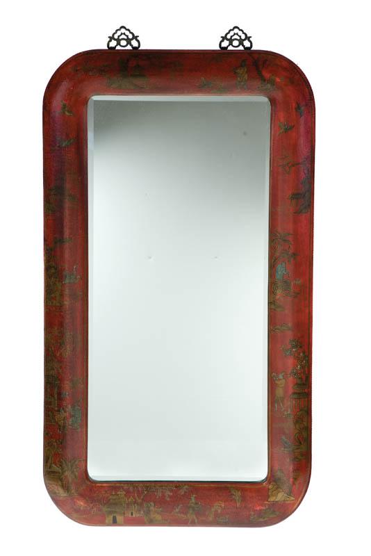 Appraisal: CHINOISERIE MIRROR European or American th century Hardwood frame with