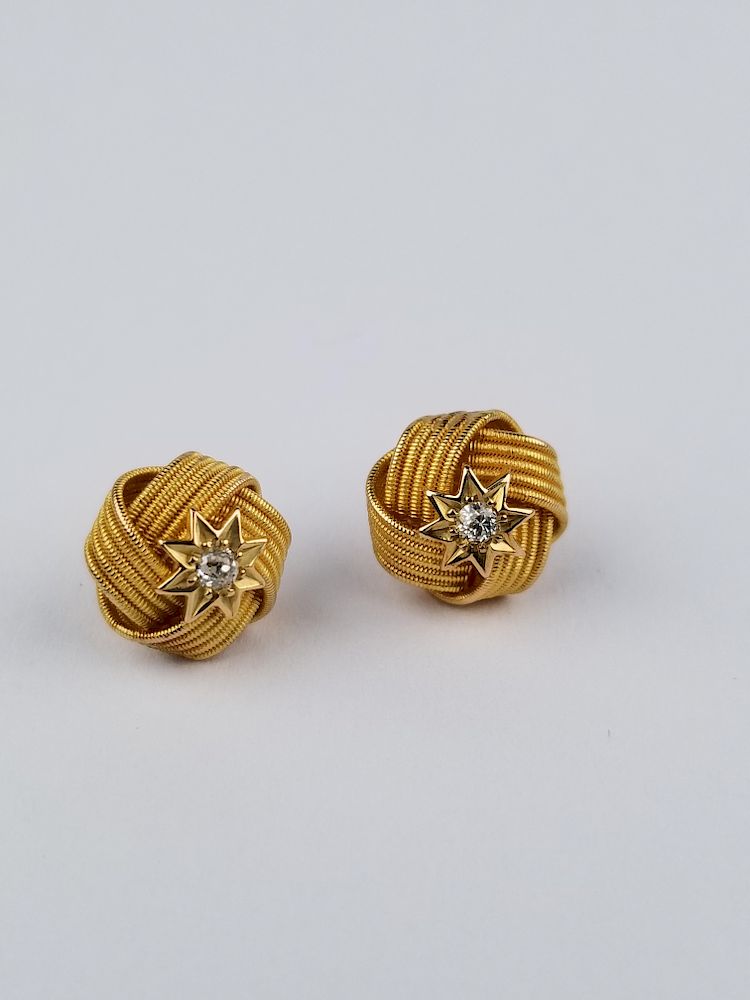 Appraisal: Pair of Vintage Gold Ribbon Diamond Earrings Pair of Vintage