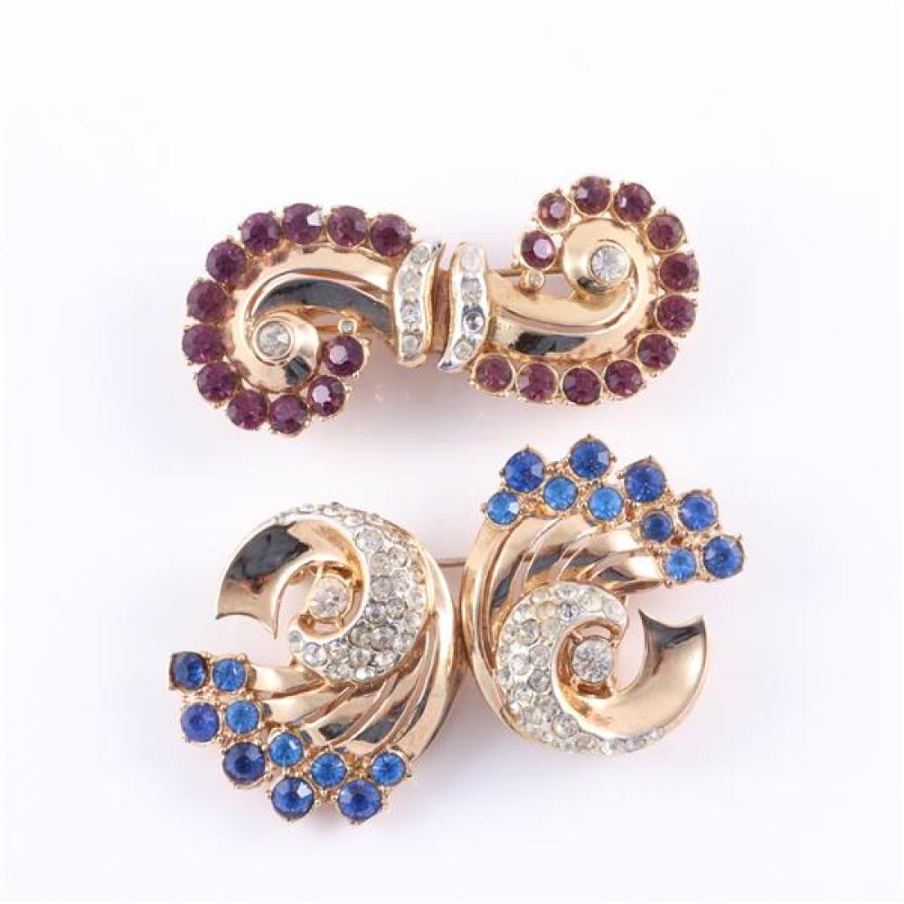 Appraisal: TWO SWIRLED RETRO CORO DUETTE PIN CLIP BROOCHES ONE WITH