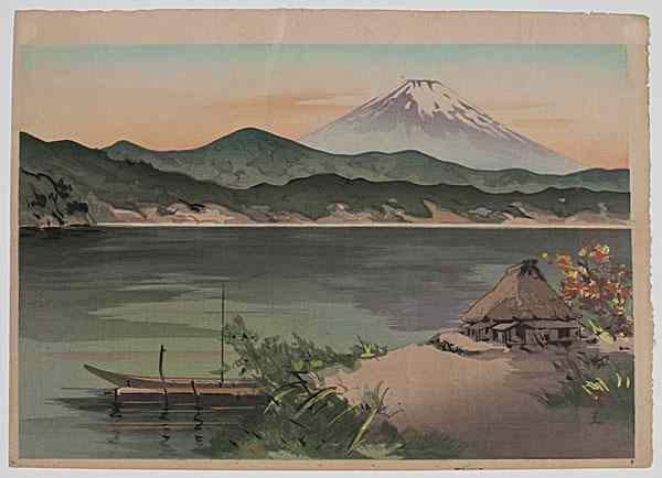 Appraisal: Japanese Woodblock Japanese woodblock depicting a landscape with hut in