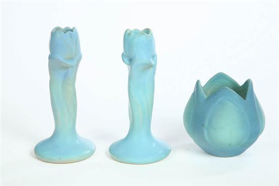 Appraisal: THREE PIECES OF VAN BRIGGLE POTTERY All in light blue