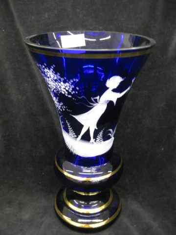 Appraisal: Italian Cobalt Glass Vasewith Mary Gregory style enamel decoration girl