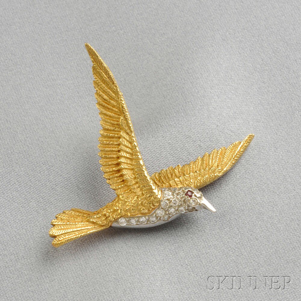 Appraisal: kt Gold and Diamond Bird Brooch with diamond melee body