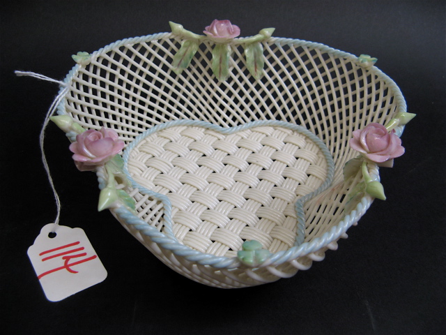 Appraisal: IRISH BELLEEK TRI-FOLD FORM TWIG BASKET -strand with hand painted