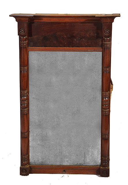 Appraisal: A TH CENTURY HANGING WALL MIRROR with ring turned pilaster