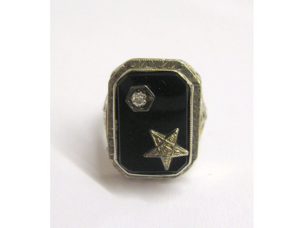 Appraisal: Fourteen carat white gold onyx and diamond set Masonic dress