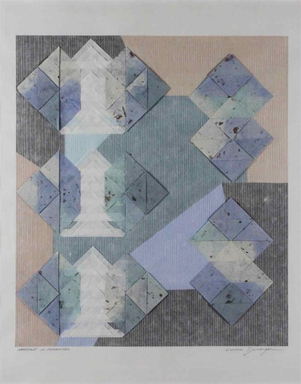 Appraisal: GEMMA DUMANGAN TH CENTURY ABSTRACT IN PYRAMIDS Mixed media x