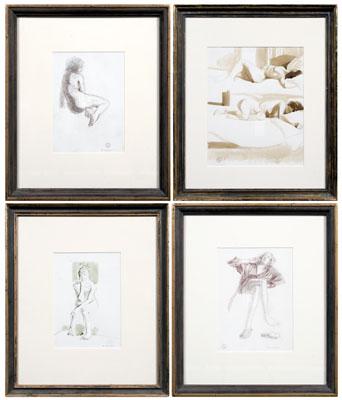 Appraisal: Four Tony Griffin drawings North Carolina born figure studies reclining