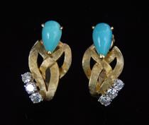 Appraisal: Persian Turquoise and Diamond Earrings A pair of fancy K