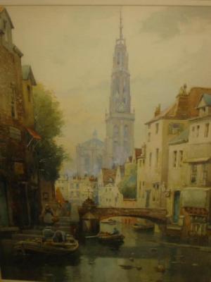 Appraisal: JAMES ROBERTSON MILLER exh - Dutch Town Scene signed pencil