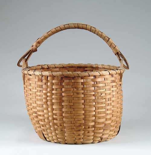 Appraisal: SWING HANDLED SHAKER BASKET Wrapped splint swing handle anchored by