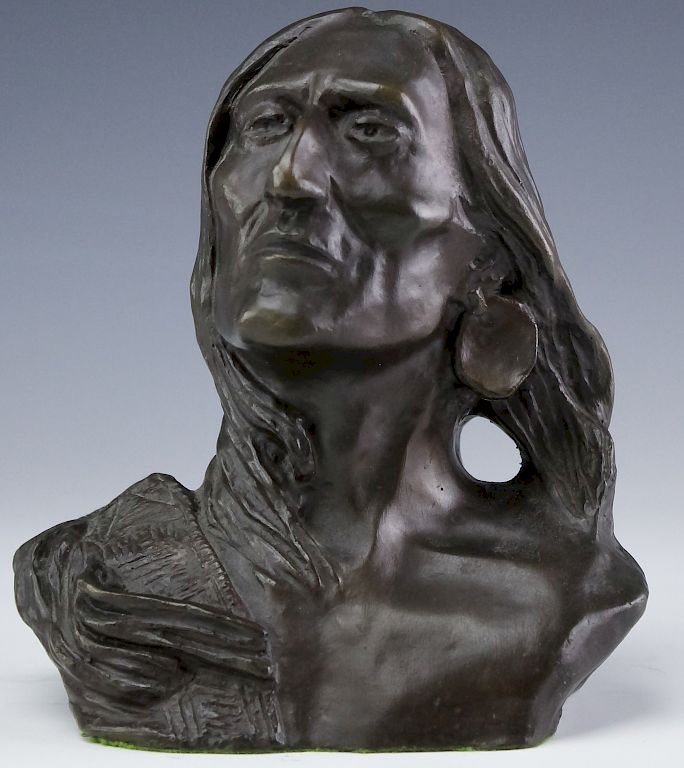 Appraisal: C M Russell - American Indian Bronze Bust After Charles