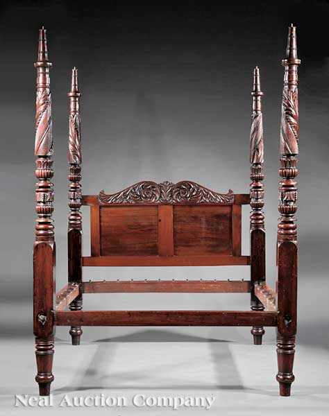 Appraisal: An American Classical Finely Carved Mahogany Poster Bed early th